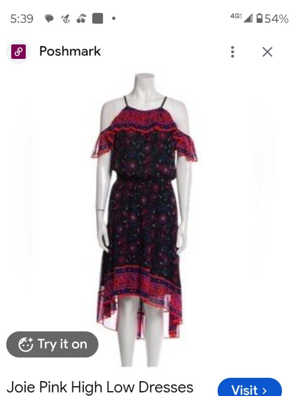 Joie Black and Pink Cold-Shoulder High-Low Silk Dress Sz S New